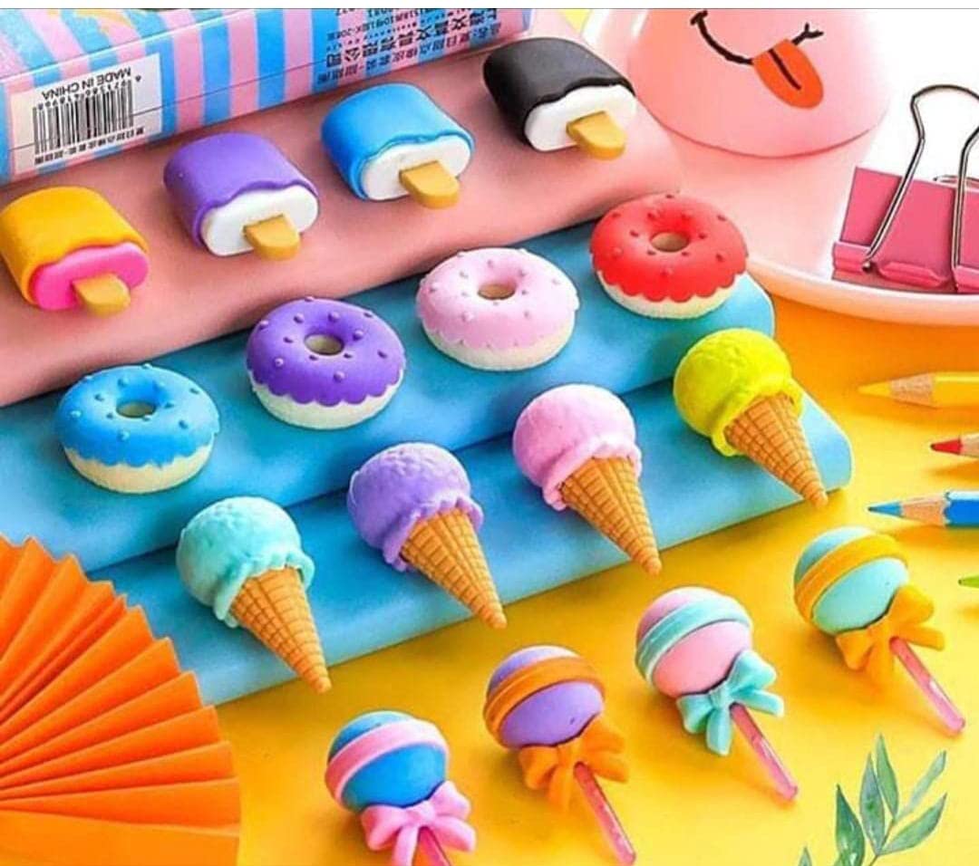 Cone, Donut & Lollipop Eraser Set for Kids’ School Gifts (1 Set 4 Pc, Themed)