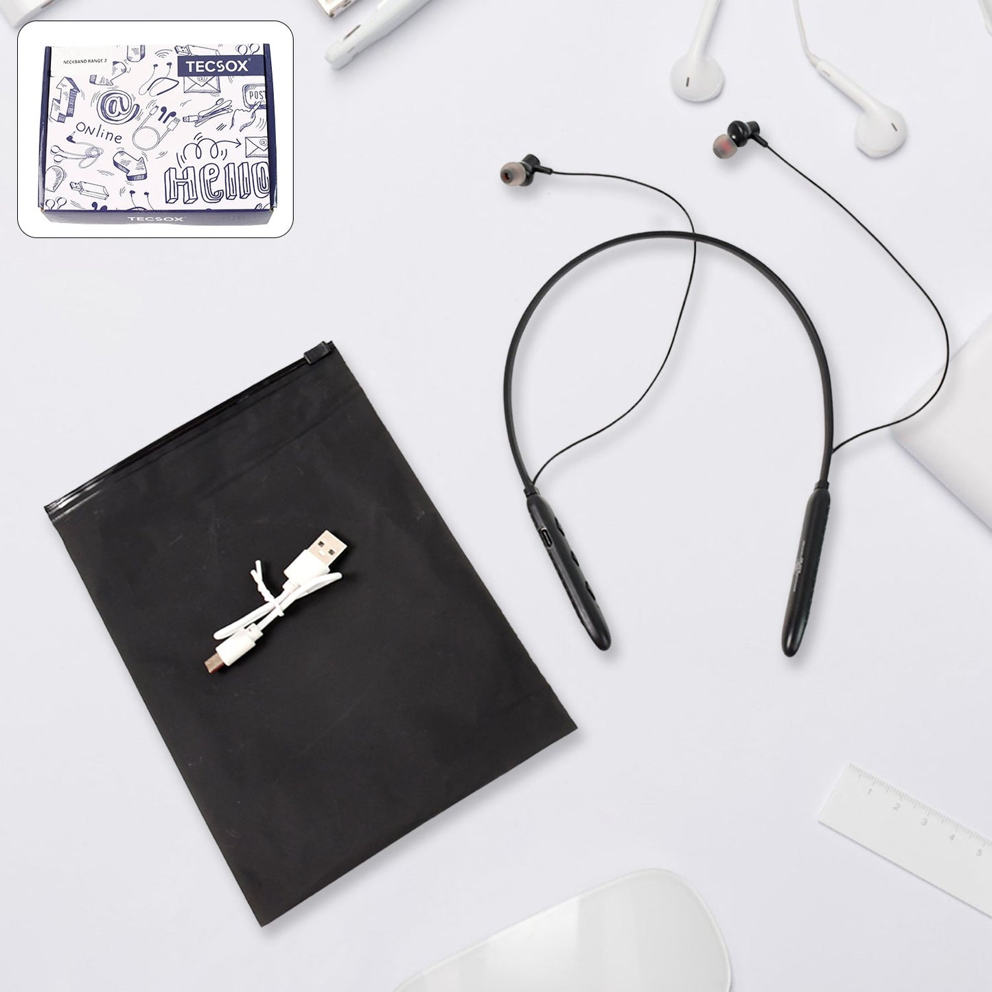 Bluetooth Wireless Neckband Earphones, 40H Playtime, IPX Water-Resistant, High Bass