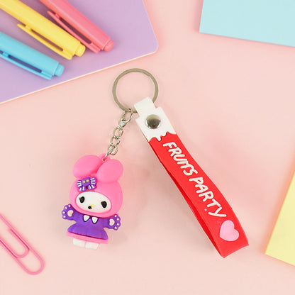 Cute Cartoon Silicone 3D Key Chain with Metal Hook & Strap (Pack of 1)