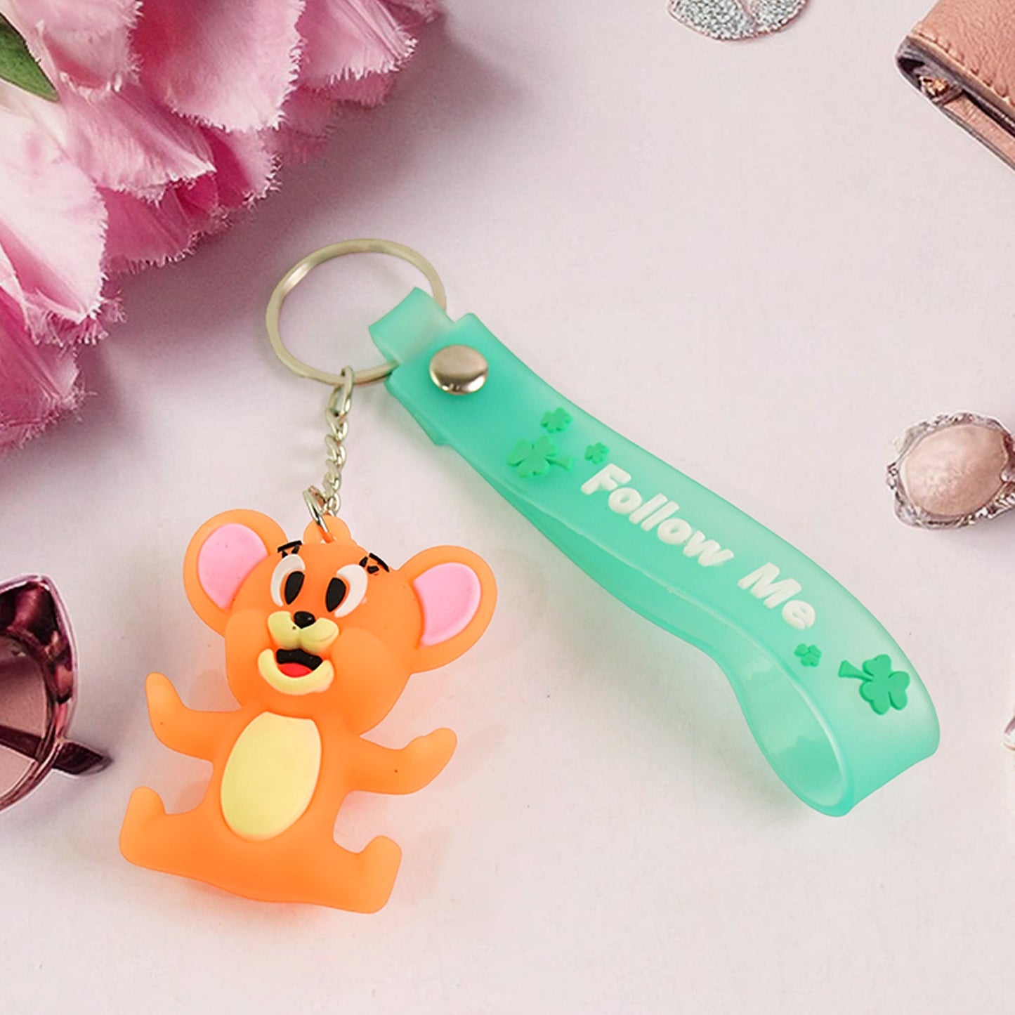 Cute Cartoon Silicone 3D Key Chain with Metal Hook & Strap (Pack of 1 / Mix Design)