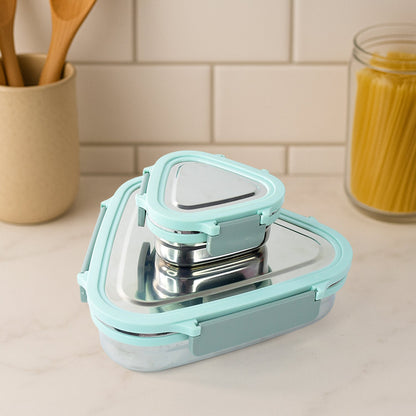 Ganesh Trinity 2-Piece Stainless Steel Triangle Lunch Box Set