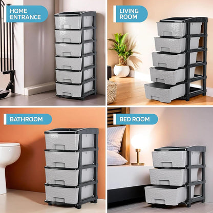 6-Layer Heavy-Duty Plastic Drawer Organizer Cabinet with Stone Texture Drawers