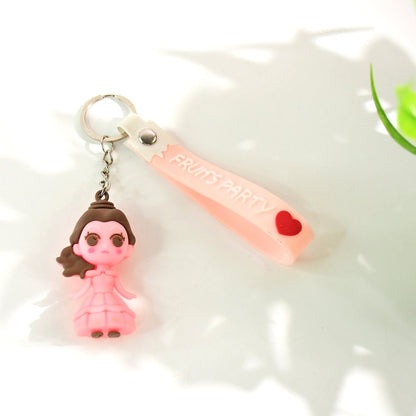 Cute Cartoon Silicone 3D Key Chain with Metal Hook & Strap (Pack of 1 / Mix Design)