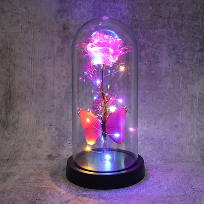 LED Decorative Rose with Butterfly in Transparent Plastic Dome (1 Pc / Battery Not Included)