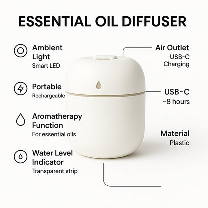 Portable Mini USB Humidifier with Light, Cool Mist & Essential Oil Diffuser (250ML)