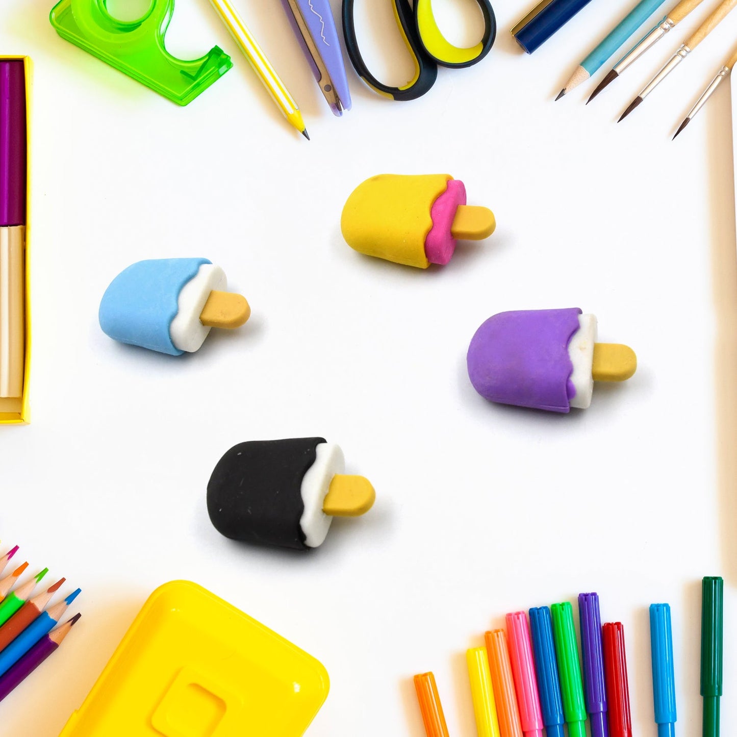 Cone, Donut & Lollipop Eraser Set for Kids’ School Gifts (1 Set 4 Pc, Themed)